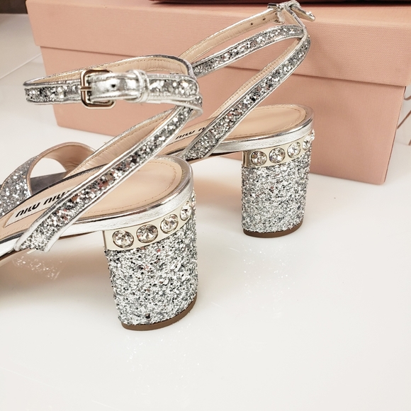 Miu miu glitter crystal block heel sandals - Picture 5 of 9